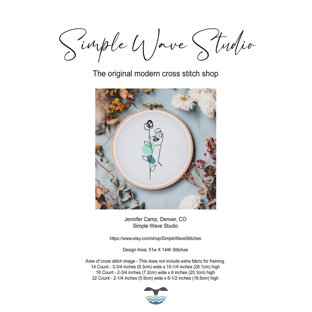 Women Boho Abstract Flower Figure Line‎ Art Counted Cross Stitch Pattern Chart